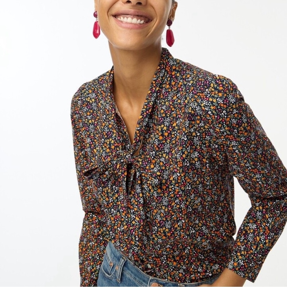 J. Crew Women’s Tie Top in Floral Cotton-Blend, X-Small